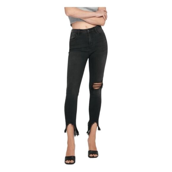 Hidden Amelia Skinny Jeans Black Denim Distressed Destroyed Hem Mid-Rise 26 - Picture 1 of 9